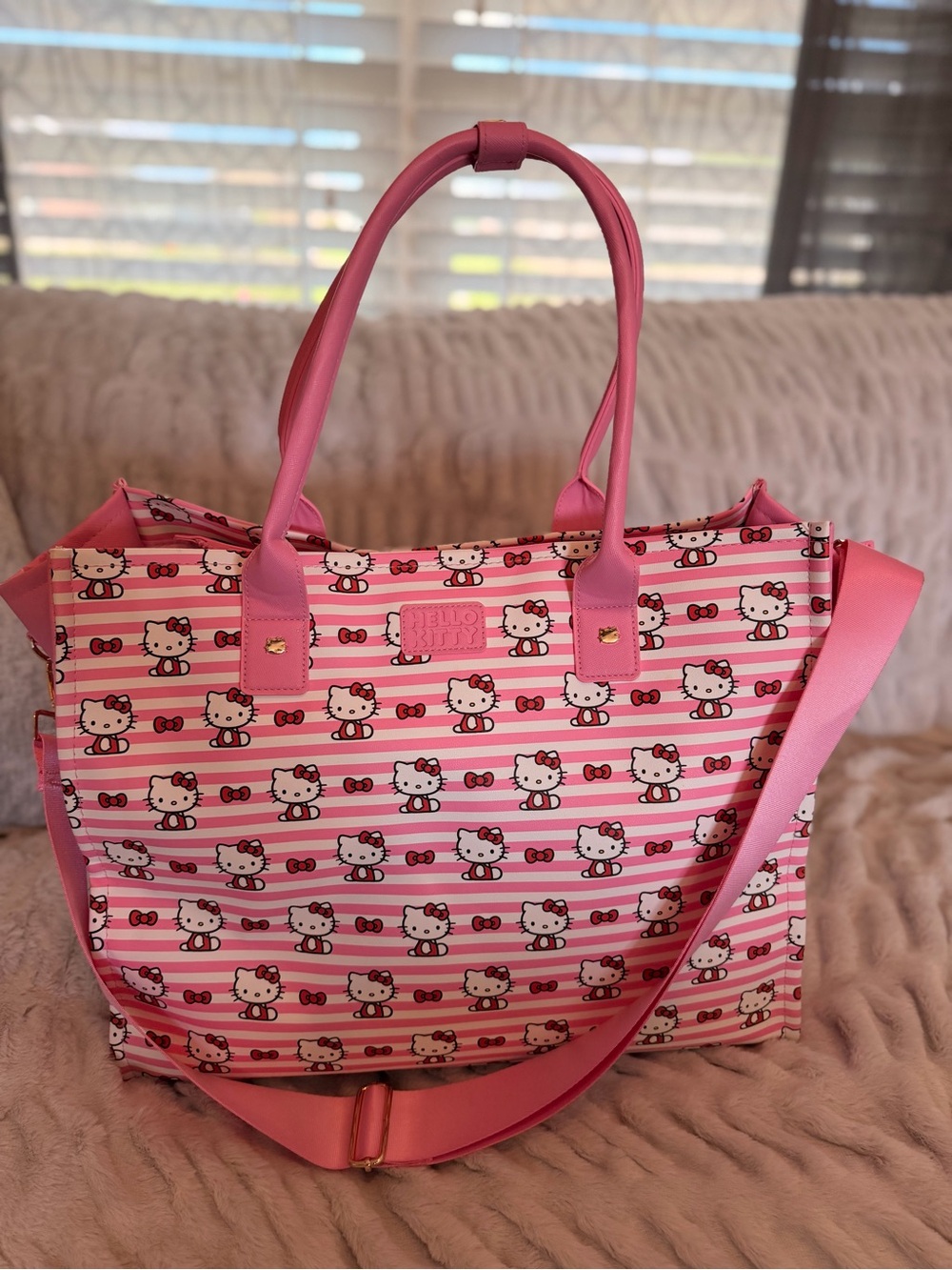 Sanrio Hello Kitty Bioworld Pink Striped Weekender Tote Bag Crossbody NWOT